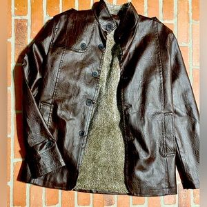 Brown patterned, faux, leather jacket